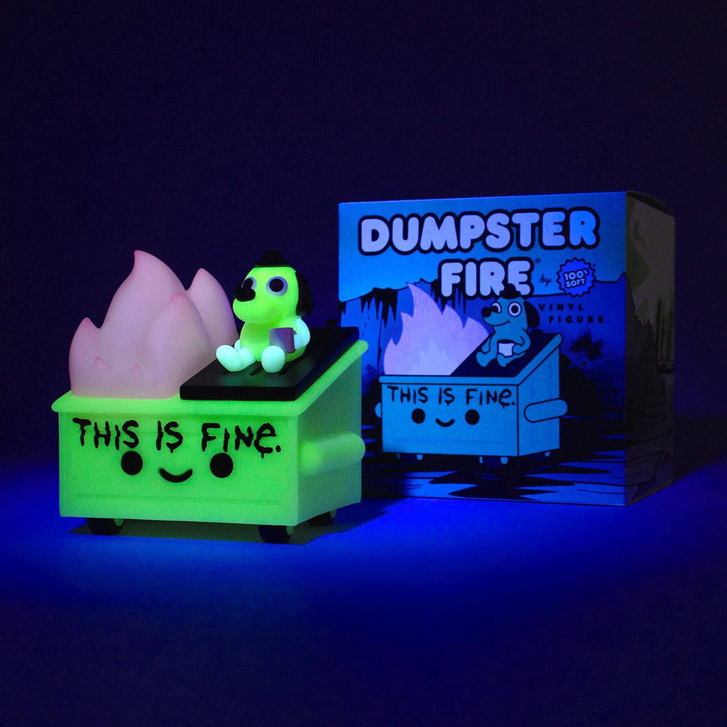 100% Soft - "Dumpster Fire - This is Fine (Glow-in-the-Dark)" Vinyl Figure - Spoke Art