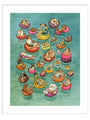This cheerful archival pigment print by Scott C. shows Tubing Dogs relaxing on colorful pool floats, snacking and playing on blue-green water. Signed and numbered by the artist.