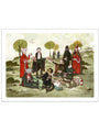 A group of classic vampires in old-fashioned attire picnic under the moon among trees and snacks—captured as an Archival Pigment Print in Scott C.’s whimsical style.