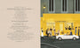 A Matt Zoller Seitz illustration captures a whimsical street scene: a vintage white car by a yellow café where diners enjoy their meals served by a waiter. A menu is displayed on the left, evoking the charm of The French Dispatch and the Wes Anderson Collection.