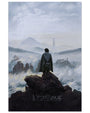 A lone figure in a cloak stands on a rocky outcrop, gazing at distant towers through mist, creating a scene reminiscent of The Lord of the Rings. This dramatic moment is captured by Garbhán Grant as an archival pigment print in a special hand-numbered edition.
