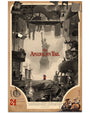 Izzy Burtons archival pigment print of a vintage An American Tail movie poster features a small mouse in a red hat amidst a city scene, with the Statue of Liberty in the background. This hand-numbered piece has torn edges and sepia tones, evoking nostalgia with its old photograph charm.