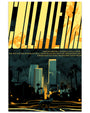Matt Taylor stylized movie poster for Collateral: features a coyote crossing an empty nighttime street with city buildings, bold title text, bright yellow lights, palm trees—classic screen print design.