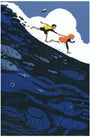 Illustration of two children running along a wave with fish below, from the movie 'Ponyo'.