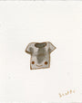 A simple watercolor on paper by Scott C. shows a gray t-shirt with a smiling face and rosy cheeks, signed Scottc in the bottom right corner on a plain white background.