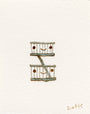 A simple watercolor by Scott C. shows two smiling bunk beds stacked with a green ladder between them on plain white paper; “scottc” is signed in the bottom right corner.