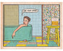 A comic-style print from This Is Fun, Isnt It features a person in a bathtub saying, Use your grief. Nearby is a stool with cereal and pills on the floor. The bathroom has floral curtains and yellow walls. This piece is an open edition archival pigment print from the Wes Anderson Tribute Art Show.
