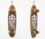 The GATS vintage skateboard features a wooden deck with a black-and-white illustration of a stylized face with long, flowing hair. Set against a plain background, it echoes classic San Francisco art designs celebrated in the market.