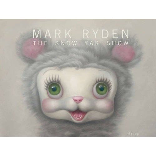 Cover of The Snow Yak Show by Mark Ryden displays a charming, doll-like figure with big green eyes, rosy cheeks, a tiny mouth, and soft gray fur like a yak. This captivating artwork serves as the highlight of the Japanese Snow Yak Show gallery.