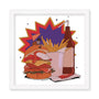 Illustration by Anna Pan showcasing a large hamburger with layers, a carton of fries, and a soda bottle. Amid small starbursts, someone enjoys fries. Featured at the Bobs Burgers art show at Spoke Art NYC as part of the $10 Combo Meal series.