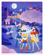 Chelsea O'Byrne Secret Senshi artwork featuring characters from Sailor Moon standing in a circle hold each other's wrists