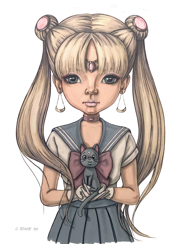 Cindy Scaife - "Sailor Moon" portrait of girl dressed as Sailor Moon holding black cat