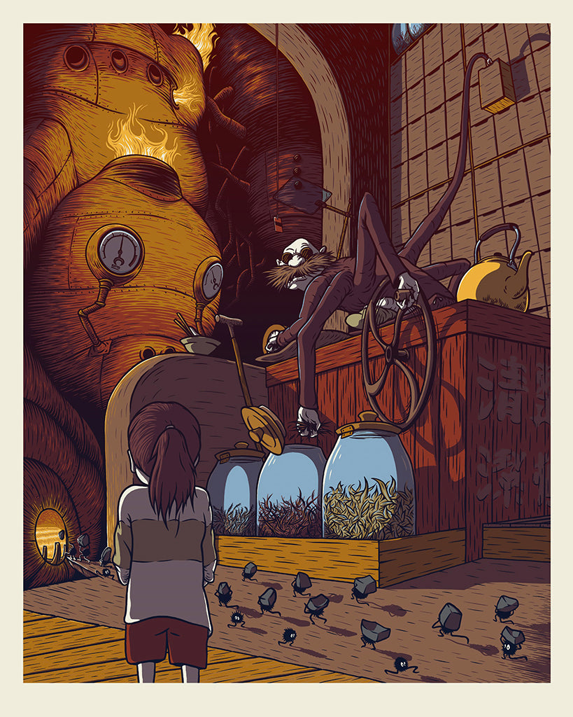 Dan Grissom - "Kamaji, The Boiler Man" Print - artwork featuring Sen and the Boiler Man from Spirited Away
