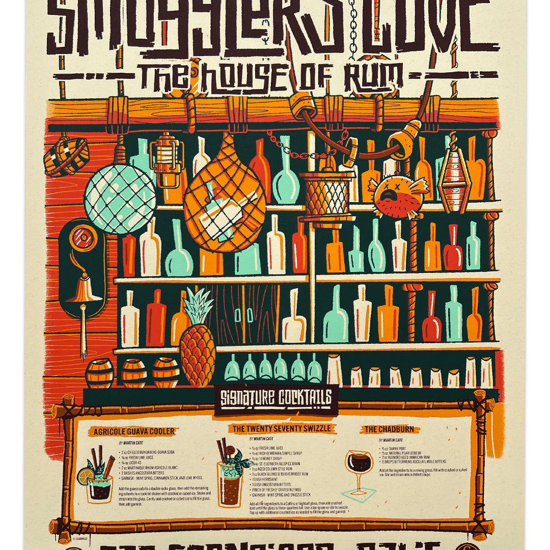 Ian Glaubinger's Smuggler's Cove featuring a view of the world famous tiki bar and three signature cocktails