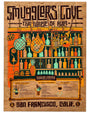 Ian Glaubinger's Smuggler's Cove featuring a view of the world famous tiki bar and three signature cocktails on cherry wood veneer