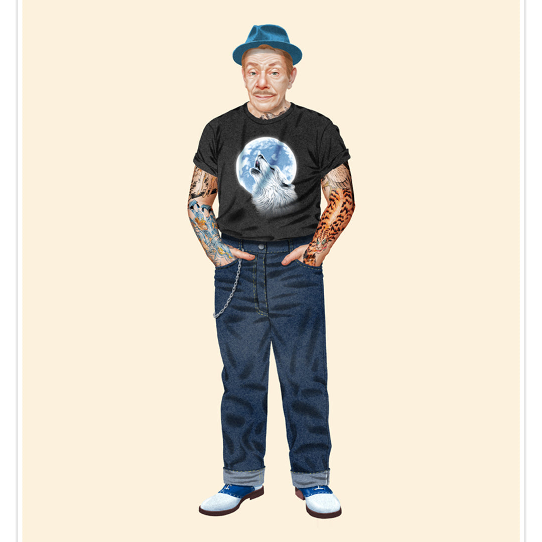 Jason Raish - Frank Constanza from Seinfeld dressed in hipster clothing with a fedora
