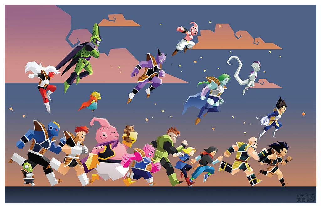 Kevan Hom - "Dragon Ball Z Villains Race" Print - featuring villains from Dragon Ball Z running together