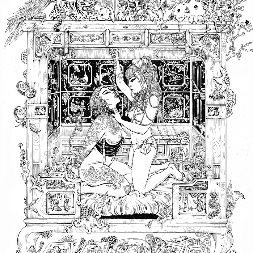 Lauren YS - "兔儿神的亲吻 (Kiss of the Rabbit Godx)" Print - Spoke Art
