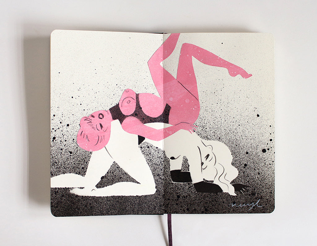 Neryl Walker Support Group acrylic spray paint collage on Moleskine
