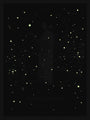 A dark, glow-in-the-dark screen print poster from Sam Smith features a silhouette amidst star-like dots with PHENOMENA subtly at the bottom and faint text, creating a mesmerizing celestial tribute.