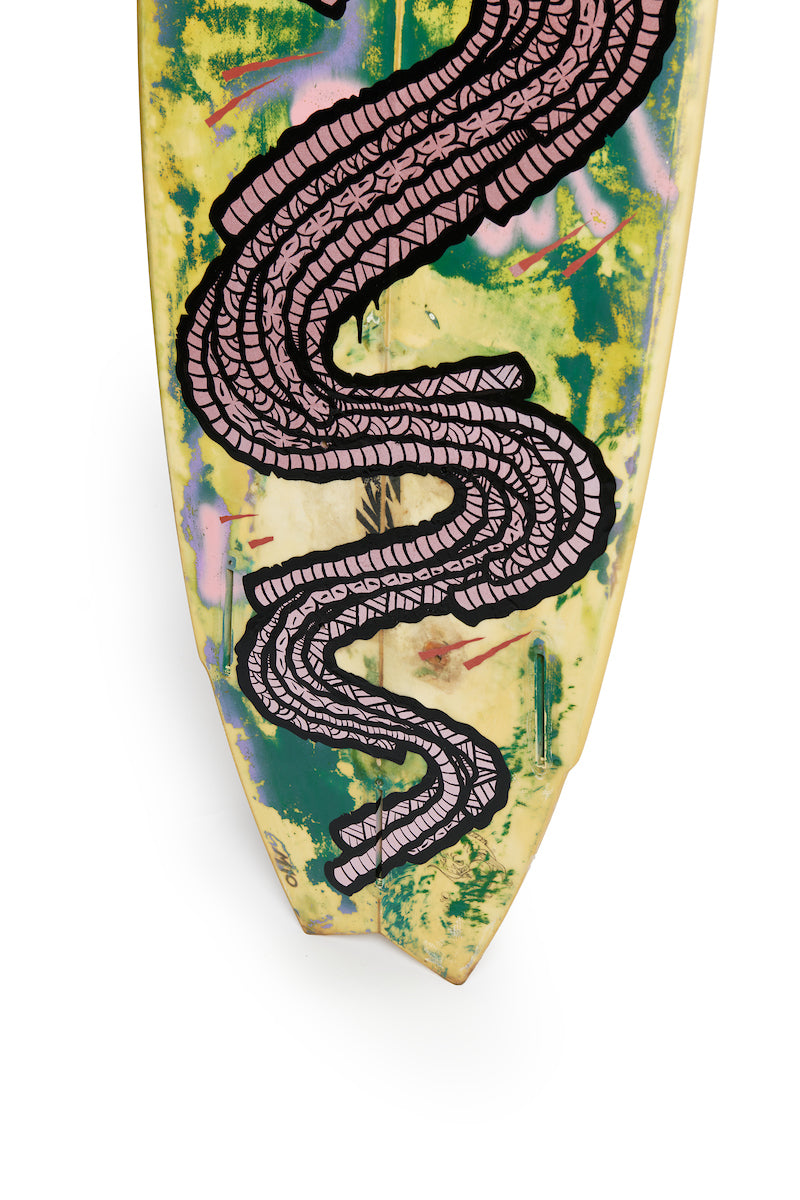 GATS Pleasure Point paint on found surfboard ComplexCon 2021