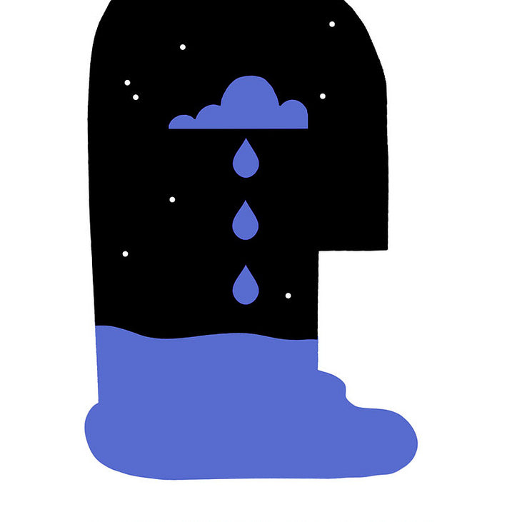 This limited edition Sam Smith screen print showcases a minimalist cloud head with rain against black and blue hues, scattered stars, and green Il Promontorio Della Paura text referencing Scorseses Cape Fear on a pristine white background.