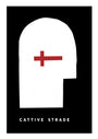 This limited edition Sam Smith screen print features a minimalist design with a white abstract human head silhouette on black, accented by a red cross over the face. Below, CATTIVE STRADE is elegantly printed in white, evoking the dramatic flair of Martin Scorsese.
