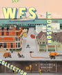 The illustrated cover of The Wes Anderson Collection by Matt Zoller Seitz features a whimsical town scene with a red brick building, a cyclist, and lively activities. The title and authors name prominently offer insight into Wes Andersons filmography and behind-the-scenes photos.