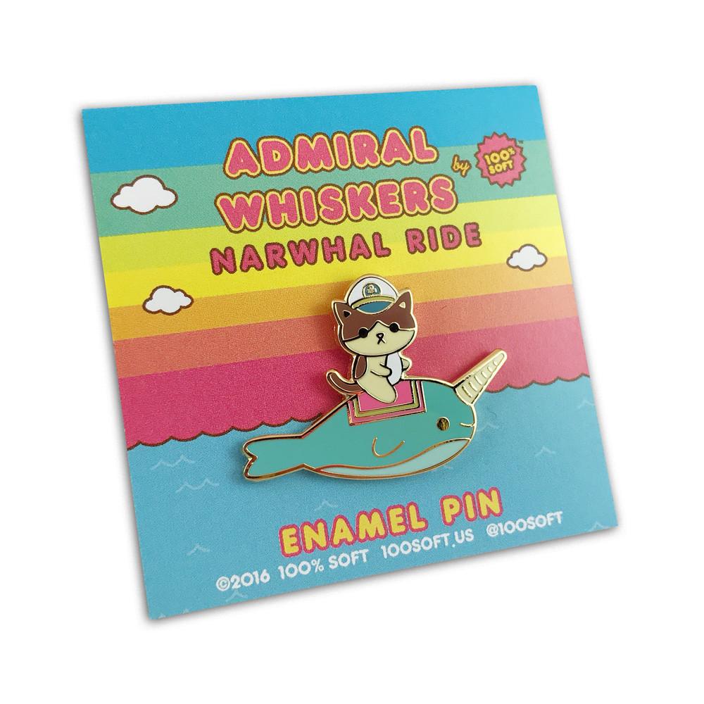 "Admiral Whiskers Narwhal Ride" Enamel Pin - Spoke Art