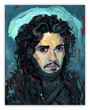 Rich Pellegrinos abstract painting of a serious man with long, curly hair uses bold blue and red brushstrokes to create intense drama. Featuring archival pigment print quality, its part of the Lord of the Thrones exhibition.