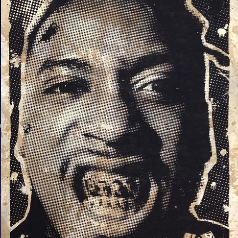 A stylized, high-contrast portrait of a wide-eyed person with metal-capped teeth is enveloped in grunge texture. DIRTY FOREVER and a small mask logo are on the bottom right. This exclusive SHT! screen print is signed, numbered, and limited to 20 editions.