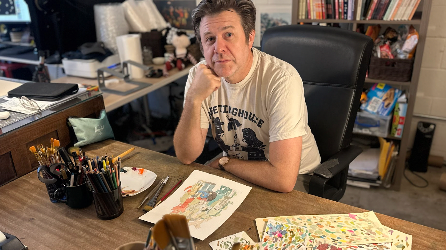 Artist Scott C. in his studio
