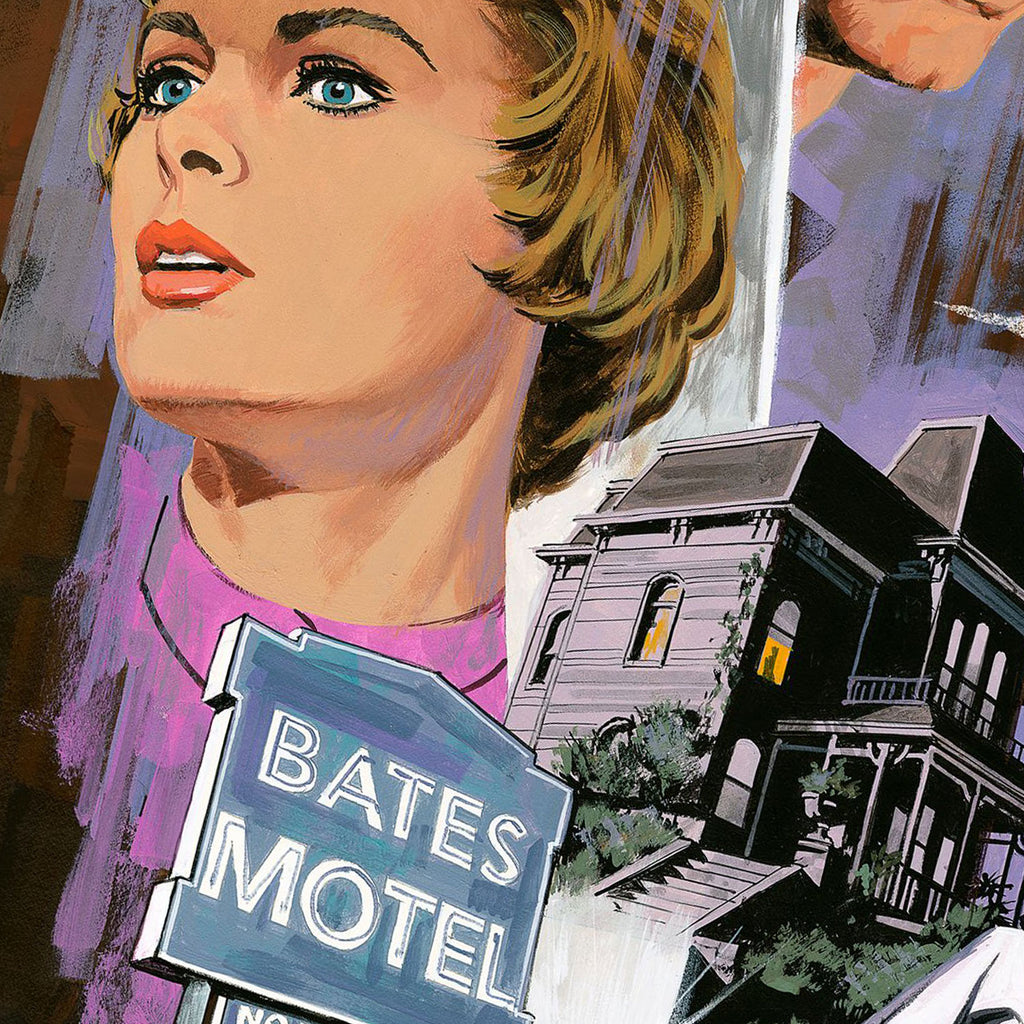 A stylized movie poster by Paul Mann for the film Psycho.