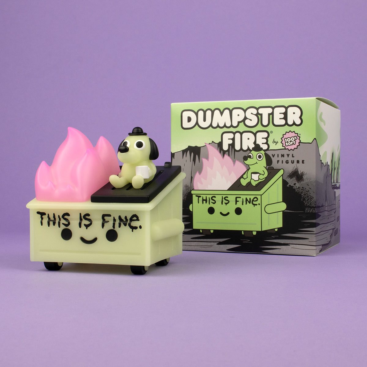 100% Soft - "Dumpster Fire - This is Fine (Glow-in-the-Dark)" Vinyl Figure - Spoke Art