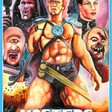A muscular, blond warrior stands heroically with sword and armor in a fantasy landscape, surrounded by monstrous faces. Farkira art brings this scene to life. DEADLY PREY is boldly written at the bottom.