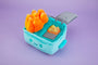 A plush toy from 100% Soft shaped like a teal lighter, featuring a smiling face, fuzzy orange flame, and gray lid, set against a purple background—this quirky Dumpster Fire plushie is the perfect cuddly companion for anyone who loves playful and unique collectibles.