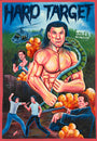 A muscular, long-haired man stands shirtless holding a giant snake amid explosions, helicopters, and fighting men. Bold "Deadly Prey" text tops this colorful oil and enamel painting in classic exhibition poster style.