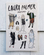 A vibrant risograph print by Brighton Ballard featuring a headless Laura Palmer paper doll with outfits and accessories—dresses, boots, a towel, and plastic wrap—illustrated on a white background.