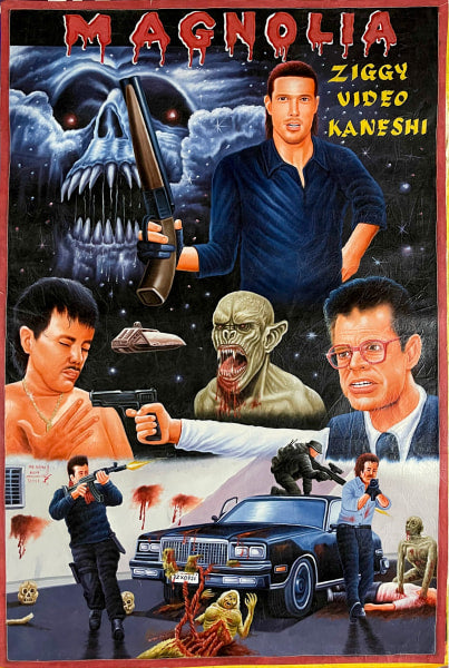 A Deadly Prey poster of a movie in oil and enamel painting style by Mr. Nana Abyq, featured in the Deadly Prey exhibition.