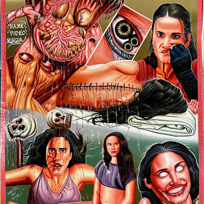 Deadly Prey poster for The Substance shows surreal, distorted women, anatomy, skulls, and stitched skin in oil and enamel art. Text: The Substance and What Could Go Wrong? capturing a horror and body-horror vibe.