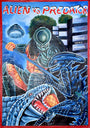 A colorful hand-painted Deadly Prey movie poster by Nii Bi Ashitey shows Predator fighting two sharp-toothed aliens as a UFO flies above, boldly reading ALIEN vs PREDATOR and NAME VIDEO NUNGUA.