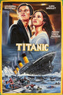 Deadly Prey hand-painted movie poster for Titanic in Heavy J style, showing Leonardo DiCaprio and Kate Winslet portraits above a dramatic sinking ship scene with lifeboats.