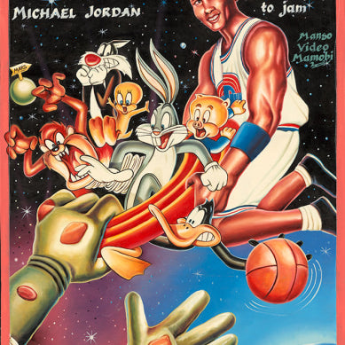 A Deadly Prey poster featuring a basketball player in the style of a Space Jam painting—ideal for fans of iconic sports art.