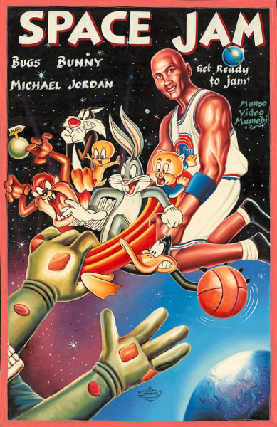 A Deadly Prey poster featuring a basketball player in the style of a Space Jam painting—ideal for fans of iconic sports art.