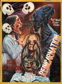 A freakish art horror collage by Deadly Prey with screaming faces, skulls, and tentacles emerging from mouths and eyes, dripping blood. Text reads Kill Counter Reincarnation and Pall Mall Video Vudu on a fiery orange background.