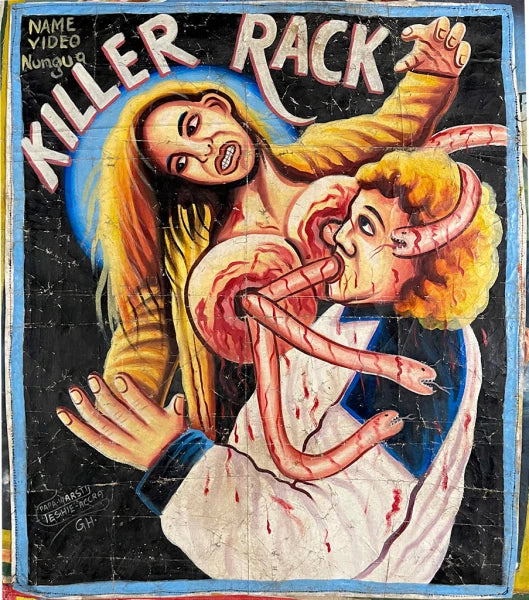 A bold Deadly Prey poster features a woman holding a man with worms, capturing an intense and suspenseful vibe.