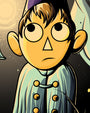 A stylized cartoon character by Jesse Reiners featuring large eyes, a pointed nose, a pointed hat, and a cape with gold buttons, printed on matte poster paper.