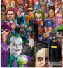 Collage of various characters with a Batman action figure in the corner.