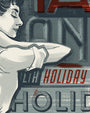 Profile view illustration with closed eyes and raised arms, set before bold red and gray "HOLIDAY" text—echoing Anne Benjamin's iconic style. A must-have collectible for limited edition art enthusiasts and fans of Anne Benjamin.