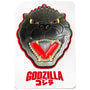 Official Godzilla enamel pin of kaiju's face on title card by artist Bruce Yan